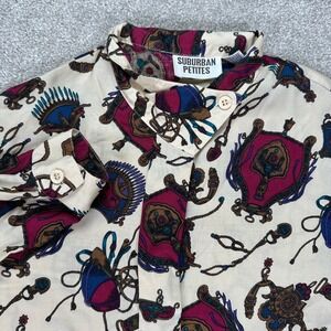 Vintage Suburban Petites Equestrian Print Button Up‎ Blouse - Size 6